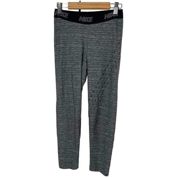 Nike Dri Fit Crop Athletic Leggings Womens Small Grey Black Logo Active - Picture 1 of 8